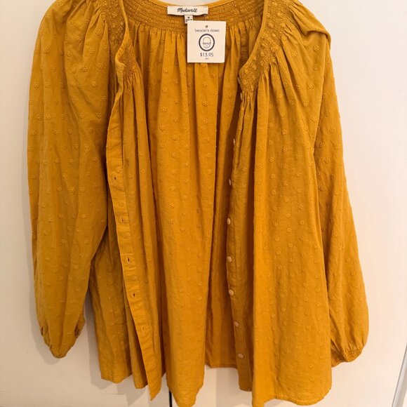 Madewell Yellow Floral Embroidered Smocked-Neck Raglan Balloon Sleeve Women's M - Picture 2 of 15